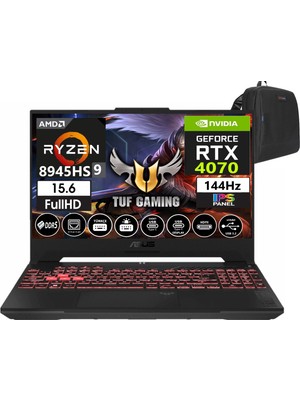 Asus Tuf Gaming A15 Ryzen 9 8945HS 16GB Ddr5 Ram  4tb SSD WINDOWS11HOME 15.6 Inç Fhd 144Hz 8gb RTX4070 140W Taşınabilir Bilgisayar FA507UI-LP12020+WEBLEGELSINÇANTA