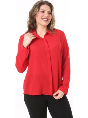 Şans Kadın Büyük Beden Fujya Gizli Pat Ön Düğmeli Bluz 65N38019