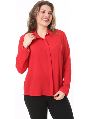 Şans Kadın Büyük Beden Fujya Gizli Pat Ön Düğmeli Bluz 65N38019