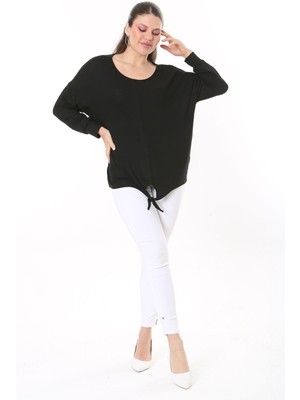 Şans Kadın Büyük Beden Saks Önden Bağlamalı Uzun Kollu Bluz 65N37695