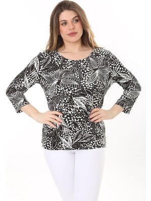 Şans Kadın Büyük Beden Siyah Bisiklet Yakalı Uzun Kollu Bluz 65N37585