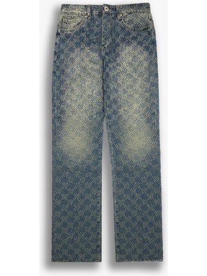 Abluka Online Baggy Fit Textured Fabric Distressed Jean Buz Mavi