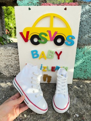 VOSVOSBABY Beyaz Keten Sneaker Çocuk Günlük Bot Düz Taban Bağcıklı