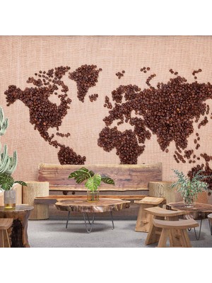 Kahve Çekirdeği Dünya Haritası Duvar Kağıdı Baskı