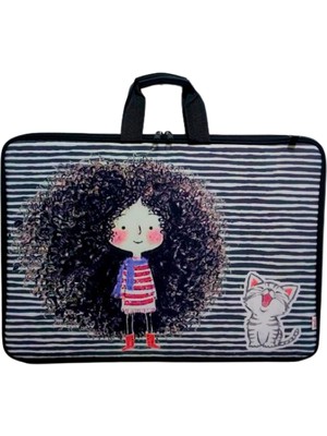 Glanart Askılı, Fermuarlı 35X50 Resim Çantası Su Geçirmez Ketenli Kumaş 35X50 Proje Çantası Kız Desen