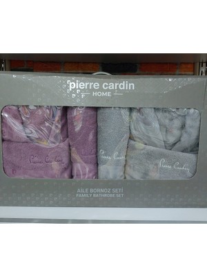 Pierre Cardin 6 Parça Jakarlı Aile Bornoz Seti-Logo Soft Mürdüm Gri