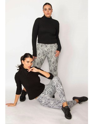 Şans Tekstil Kadın Siyah Zebra Desen Tayt