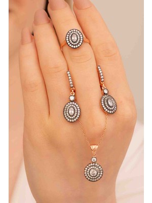 Simal Silver Elmas Montör Rose Gümüş Set