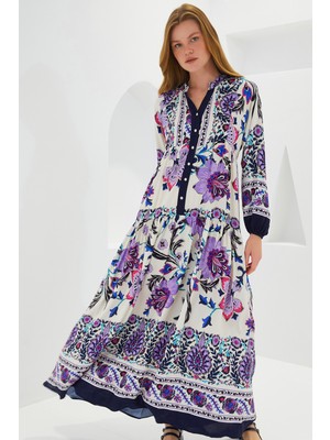 Bigdart Kadın Lacivert Mor Viskon Tesettür Elbise 2423