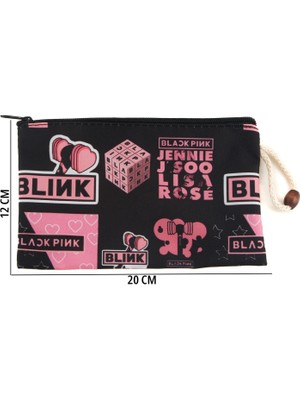 By Bag Blackpink K-Pop Desenli Kalemlik Fermuarlı Makyaj Çantası Orta Boy 12CM x 20CM