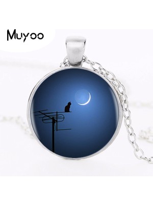 Mingming Shop Siyah Stil No.6 Boyutu Kedi Logosu Kolye Kolye Farklı Stiller Ay Charm El Yapımı Yuvarlak Kolye Kadın Erkek Yuvarlak Fotoğraf Kolye Hz1 (Yurt Dışından)