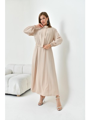 Garmi Kadın Simli Crep Etekli Takım Beige