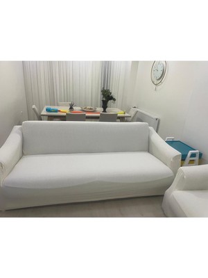 Amor Home Amorhome Krem Tek Parça Lastikli Üçlü Koltuk Örtüsü - Kanepe Örtüsü 180 x 230 Esnek, Jakarlı