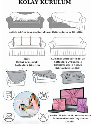 Amor Home Amorhome Krem Tek Parça Lastikli Üçlü Koltuk Örtüsü - Kanepe Örtüsü 180 x 230 Esnek, Jakarlı