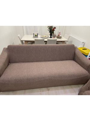 Amor Home Amorhome Kahve 3-3-1-1 Lastikli Jakarlı Koltuk Örtüsü - Kanepe Örtüsü Takımı 180X230 Esnek, 4 Parça