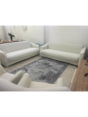 Amor Home Amorhome Krem 3-3-1-1 Lastikli Jakarlı Koltuk Örtüsü  Kanepe Örtüsü Takımı 180 x 230 Esnek  4 Parça