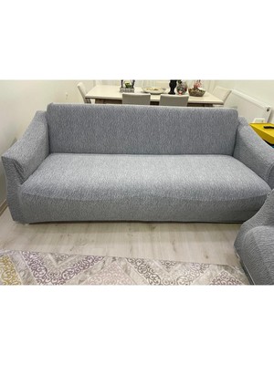 Amor Home Amorhome Gri 3-3-1-1 Lastikli Jakarlı Koltuk Örtüsü - Kanepe Örtüsü Takımı 180 x 230 Esnek, 4 Parça