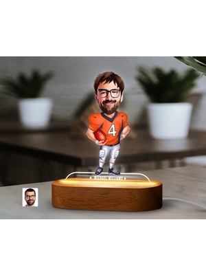 Bk Gift Kişiye Özel Amerikan Futbolu Karikatürlü Dekoratif 3D Biblo LED Işıklı Gece Lambası-1, Arkadaşa Hediye,