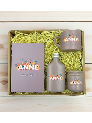 Bk Gift Kişiye Özel Isimli Dtf Anne Temalı Mat Gri Defter & Kahve Fincanı & Kolonya & Mum Hediye Seti-2, Anneye Hediye, Anneler Günü Hediyesi
