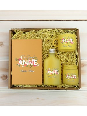 Bk Gift Kişiye Özel Isimli Dtf Anne Temalı Sarı Defter & Kahve Fincanı & Kolonya & Mum Hediye Seti-1, Anneye Hediye, Anneler Günü Hediyesi
