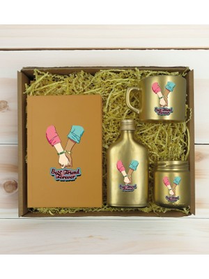 Bk Gift Kişiye Özel Isimli Dtf Best Friend Temalı Gold Defter & Kahve Fincanı & Kolonya & Mum Hediye Seti-5, Arkadaşa Hediye, Doğum Günü Hediyesi