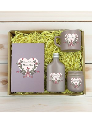 Bk Gift Kişiye Özel Isimli Dtf Anne Temalı Mat Gri Defter & Kahve Fincanı & Kolonya & Mum Hediye Seti-5, Anneye Hediye, Anneler Günü Hediyesi