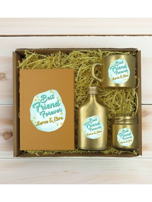 Bk Gift Kişiye Özel Isimli Dtf Best Friend Temalı Gold Defter & Kahve Fincanı & Kolonya & Mum Hediye Seti-2, Arkadaşa Hediye, Doğum Günü Hediyesi