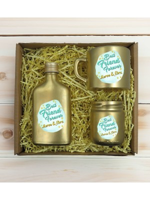 Bk Gift Kişiye Özel Isimli Dtf Best Friend Temalı Gold Kahve Fincanı & Kolonya & Mum Hediye Seti-2, Arkadaşa Hediye, Doğum Günü Hediyesi