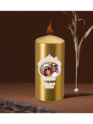 BK Kişiye Özel Isimli Fotoğraflı Gold Blok Mum-3