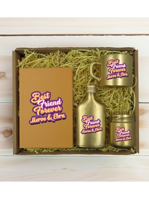 Bk Gift Kişiye Özel Isimli Dtf Best Friend Temalı Gold Defter & Kahve Fincanı & Kolonya & Mum Hediye Seti-3, Arkadaşa Hediye, Doğum Günü Hediyesi