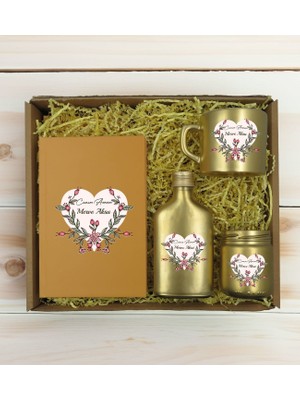 Bk Gift Kişiye Özel Isimli Dtf Anne Temalı Gold Defter & Kahve Fincanı & Kolonya & Mum Hediye Seti-5, Anneye Hediye, Anneler Günü Hediyesi