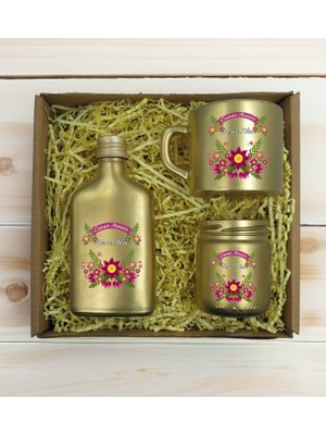 Bk Gift Kişiye Özel Isimli Dtf Anne Temalı Gold Kahve Fincanı & Kolonya & Mum Hediye Seti-6, Anneye Hediye, Anneler Günü Hediyesi