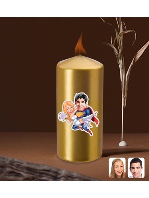 BK Kişiye Özel Sevgililer Karikatürlü Gold Blok Mum-92