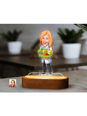 Bk Gift Kişiye Özel Diyetisyen Karikatürlü Dekoratif 3D Biblo LED Işıklı Gece Lambası-1, Arkadaşa Hediye