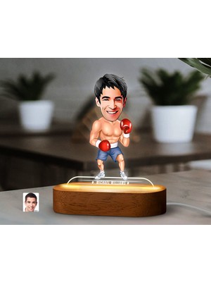 Bk Gift Kişiye Özel Boksör Karikatürlü Dekoratif 3D Biblo LED Işıklı Gece Lambası-1, Arkadaşa Hediye