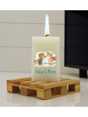 Bk Gift Kişiye Özel Sevimli Çift Tasarımlı Dtf Dikdörtgen Blok Mum-4, Sevgiliye Hediye, Arkadaşa Hediye, Doğum Günü Hediyesi, Ev Hediyesi