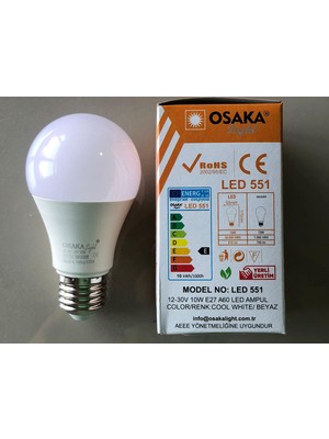 Osaka 3 Adet 12-30V E 27 LED Lamba  10W=75W 810 Lümen 6500KELVİN Beyaz