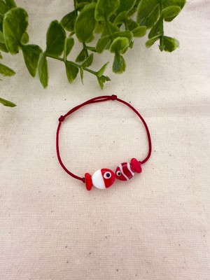 Atelier Çağla Kırmızı Beyaz Cam Ikili Aşık Balık Murano Bileklik