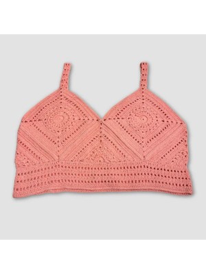 Uretti - Yıldız 7202 El Örgüsü Crop Büstiyer Bikini Üstü Motif - Pembe