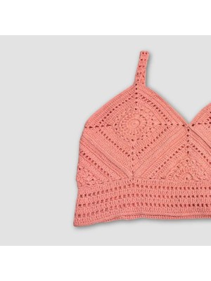 Uretti - Yıldız 7202 El Örgüsü Crop Büstiyer Bikini Üstü Motif - Pembe