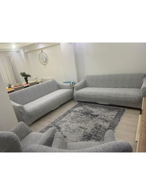 Amor Home Amorhome Taş Gri 3-3-1-1 Lastikli Jakarlı Koltuk Örtüsü - Kanepe Örtüsü Takımı 180X230 Esnek, 4 Parça