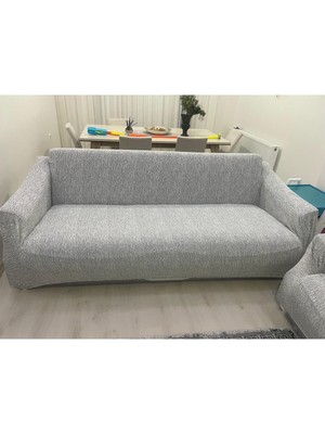 Amor Home Amorhome Taş Gri 3-3-1-1 Lastikli Jakarlı Koltuk Örtüsü - Kanepe Örtüsü Takımı 180X230 Esnek, 4 Parça