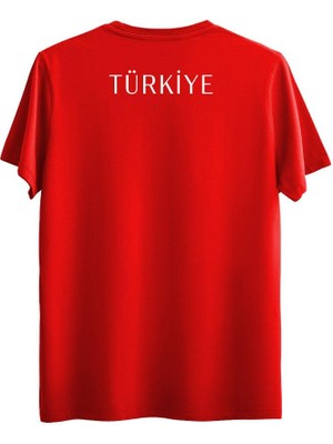 Çapıt Pamuk Kırmızı Standart Kesim Erkek Tişört Sıfır Yaka Türkiye Sırt Baskılı