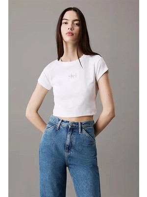 Calvin Klein Woven Label Rıb Baby Tee