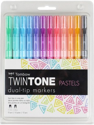 Tombow : Twin Tone : Çift Uçlu Grafik Markör Kalem Seti : 12 Renk (Pastel Renkler)