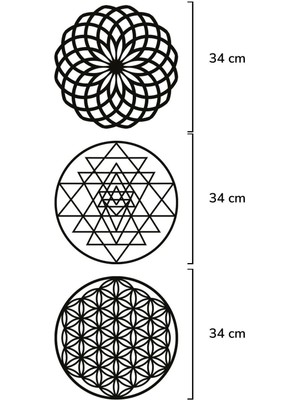 Capella Wood Works 3'Lü Dönüşüm Seti Ahşap Sri Yantra Yaşam Çiçeği Yoga Mandala Kahve