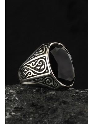 Ksr Moda Kalem Işçilikli Zirkon Taşlı 925 Ayar Gümüş Erkek Yüzük