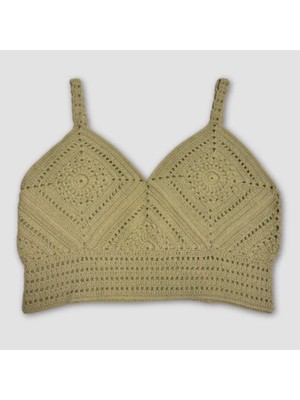 Uretti - Yıldız 7202 El Örgüsü Crop Büstiyer Bikini Üstü Motif - Yeşil