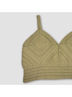 Uretti - Yıldız 7202 El Örgüsü Crop Büstiyer Bikini Üstü Motif - Yeşil