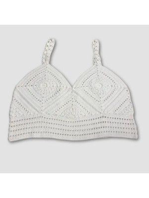 Uretti - Yıldız 7202 El Örgüsü Crop Büstiyer Bikini Üstü Motif - Beyaz